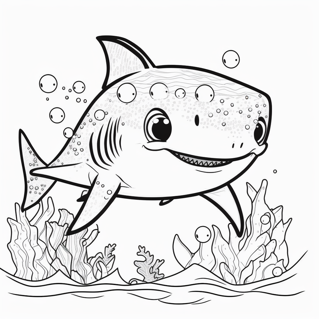 Cute shark coloring page for kids