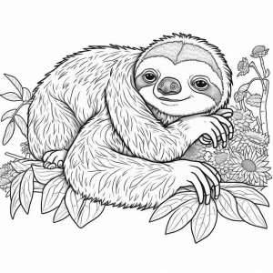 Realistic cute Sloth Coloring Page