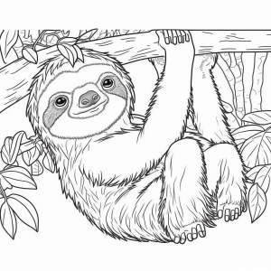 Sloth on a tree Coloring Page