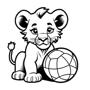 Lion cub coloring page playing with ball and looking adorable Coloring Page