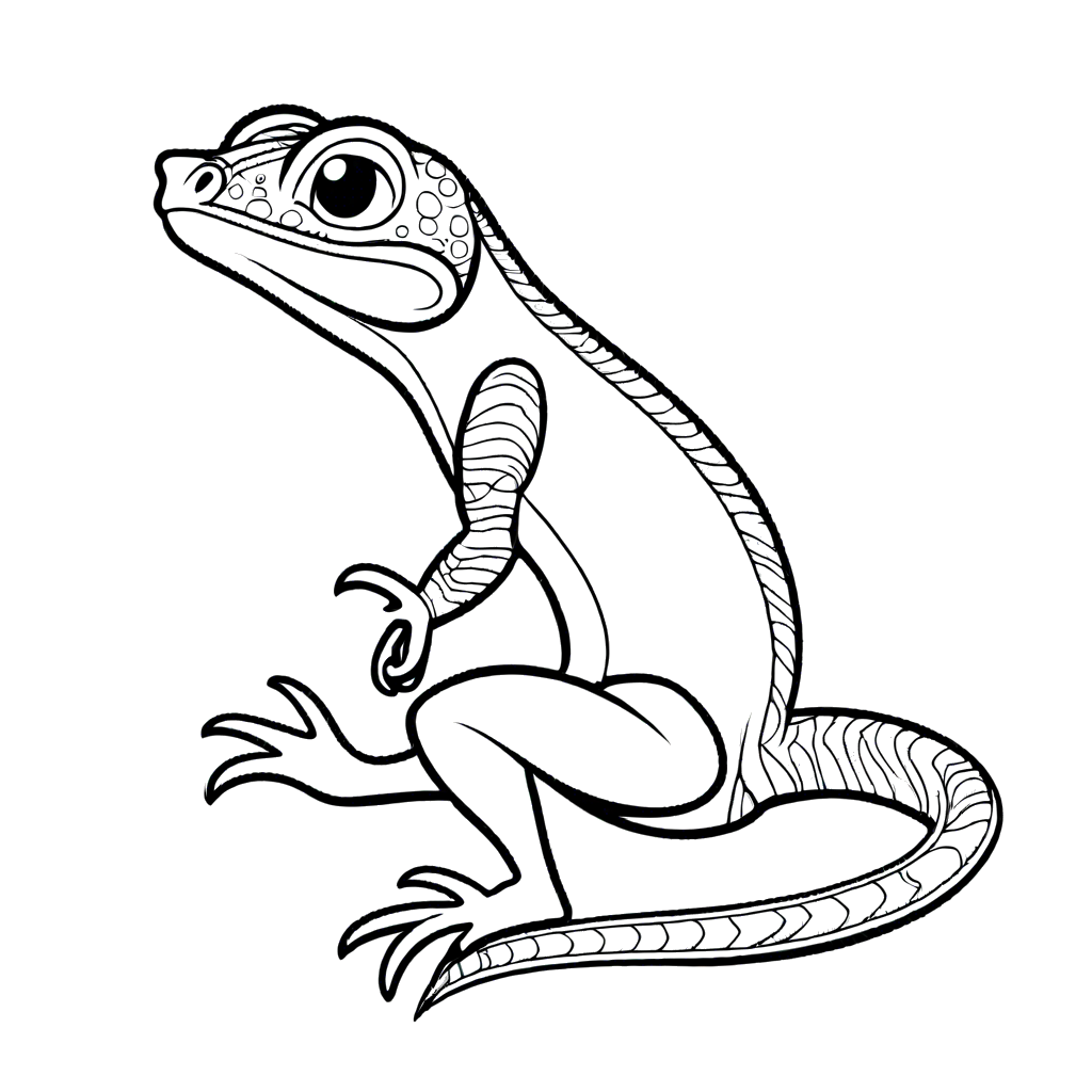 Adorable lizard coloring page with a happy expression and curly tongue