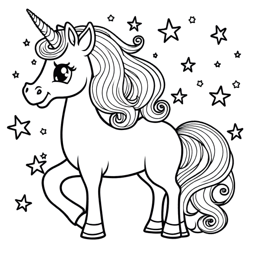 Adorable unicorn coloring page with star emblem