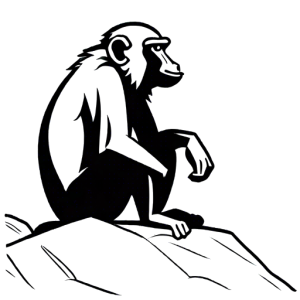 Baboon sitting on rock and gazing into distance coloring image Coloring Page