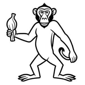 Baboon waving with a banana in hand Coloring Page