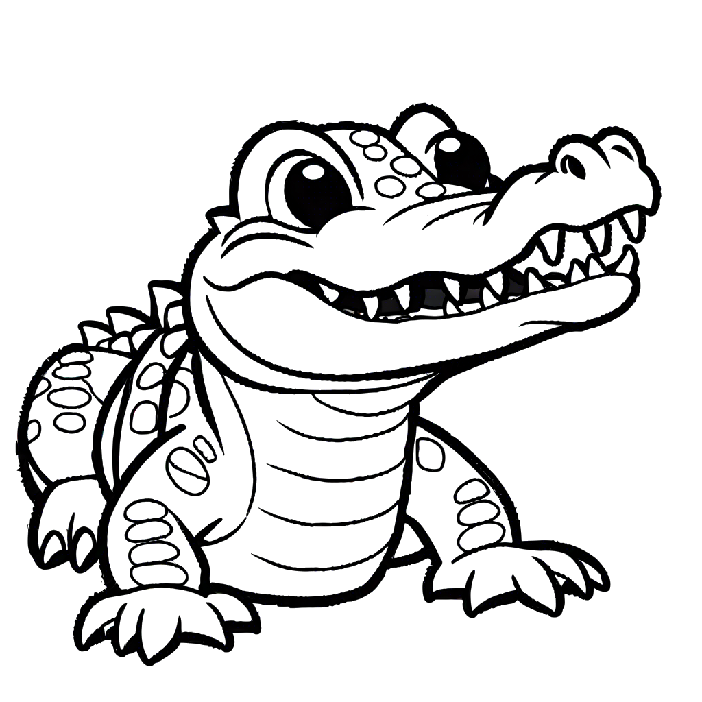 Adorable baby crocodile drawing for coloring page