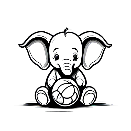 Cute baby elephant playing with a ball coloring page