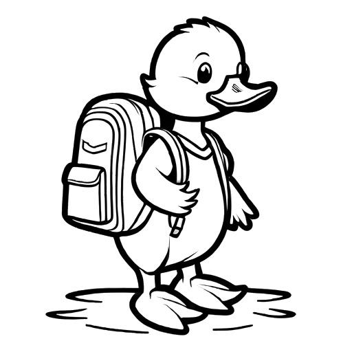 Duckling with backpack going to school coloring page