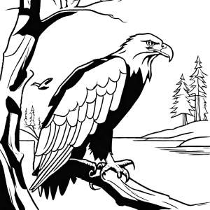 Bald Eagle Coloring Page - Bald eagle perched on a tree branch