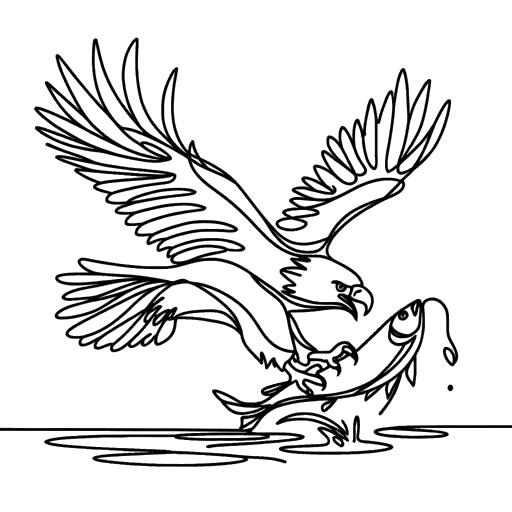 Bald eagle catching a fish in its claws coloring page