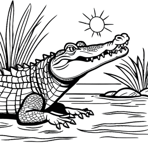 Crocodile enjoying the sun drawing for coloring page