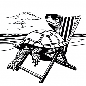 Turtle with sunglasses relaxing on a beach chair