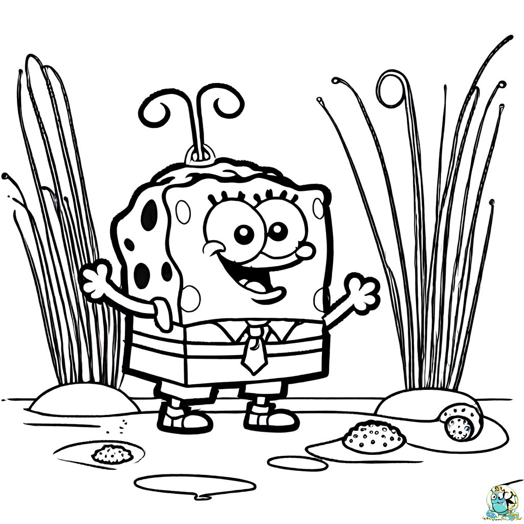 Bob Sponge playing with his pet scallop Shelley coloring page