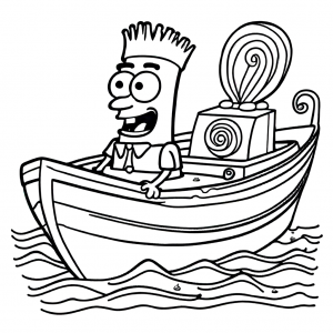 Bob Sponge in a boat with his pet snail Gary coloring page