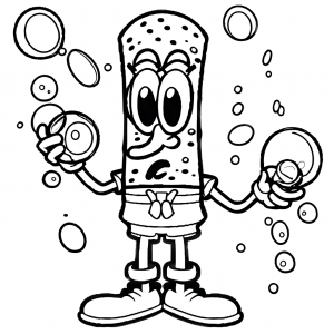 Bob Sponge blowing bubbles with Squidward Tentacles coloring page