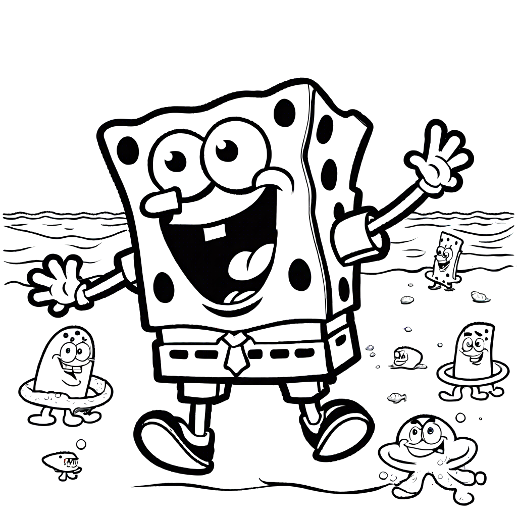 Bob Sponge having fun at Goo Lagoon beach coloring page
