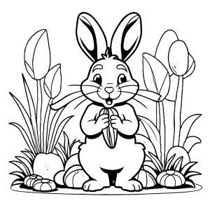 Bunny Eats Carrot in Garden coloring page