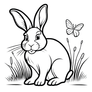 Bunny with butterfly on nose coloring Page