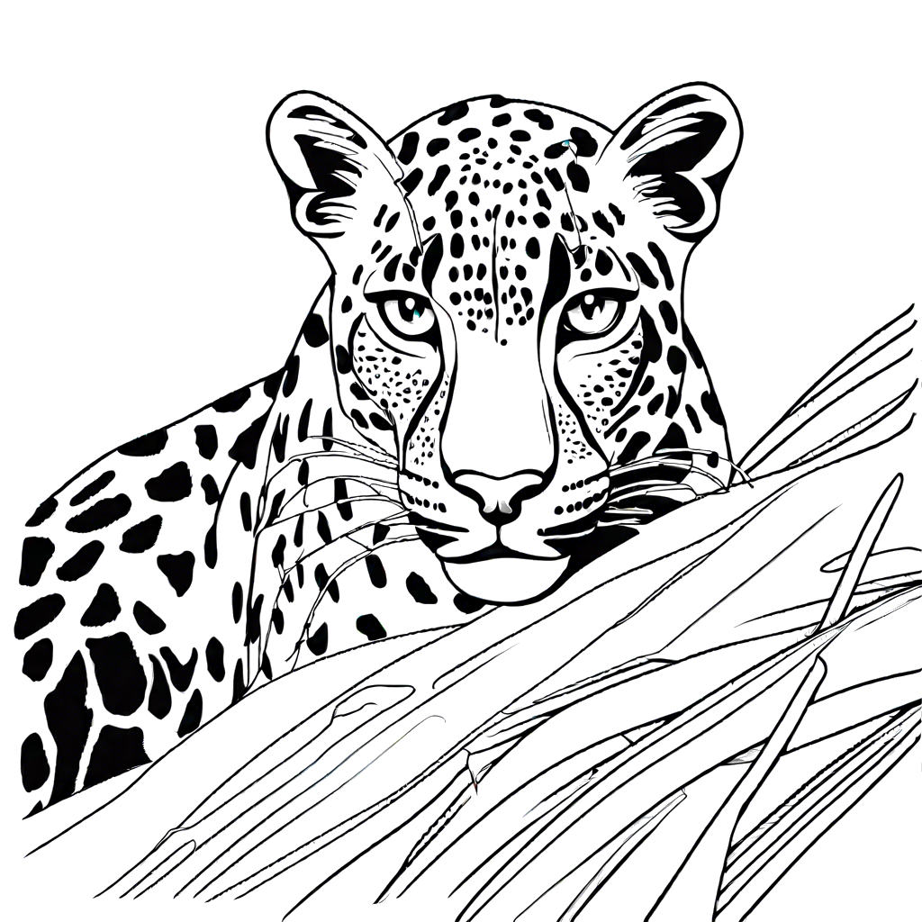 Leopard blending into surroundings with camouflaged fur coloring page