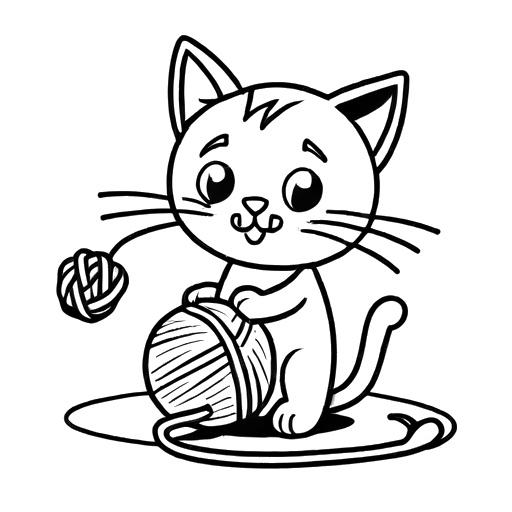 Cat playing with yarn coloring page