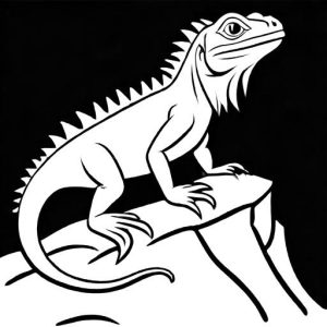 Iguana standing on a rock coloring page