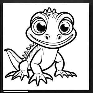 Friendly cartoon iguana with big eyes