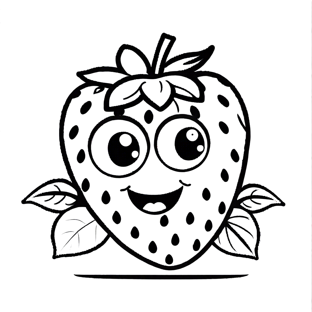 Cute cartoon strawberry with smiling face and big eyes