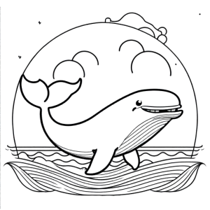 Cute whale cartoon under the sun coloring page