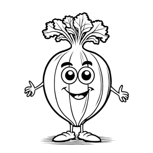 Cute cartoon turnip character outline for coloring page