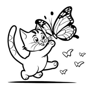 Playful cat chasing butterfly coloring page
