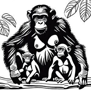 Chimpanzee family coloring page