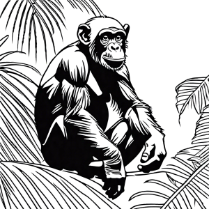 Chimpanzee in jungle coloring page