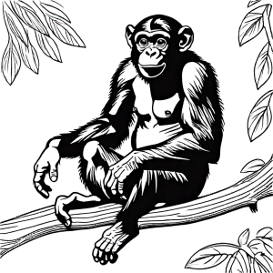 Chimpanzee sitting on tree branch coloring page