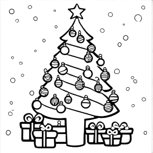 Outline of Christmas tree with candy canes and baubles for coloring