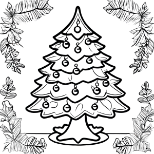 Outline of Christmas tree with holly leaves and berries for coloring