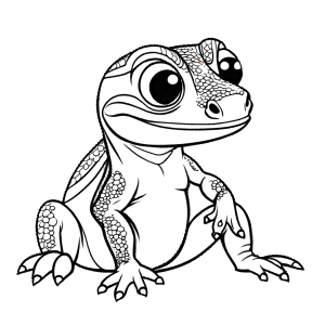 Cute lizard coloring page with a chubby body, small legs, and happy face