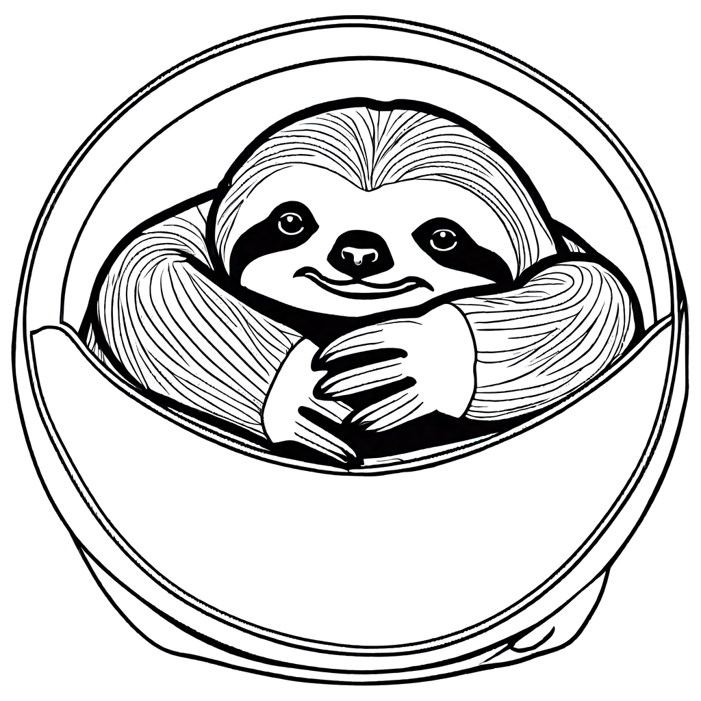 Sloth curled up in a ball in contour style