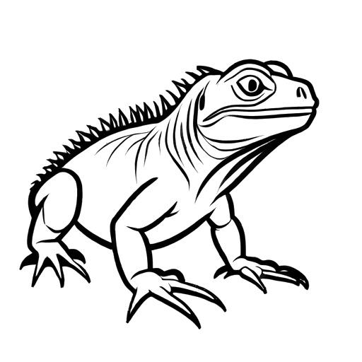 Line drawing of iguana crawling on the ground