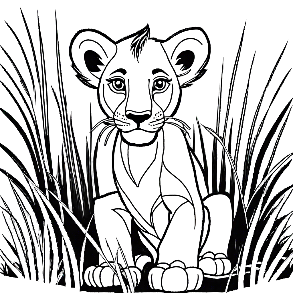 Lion cub coloring page exploring the jungle