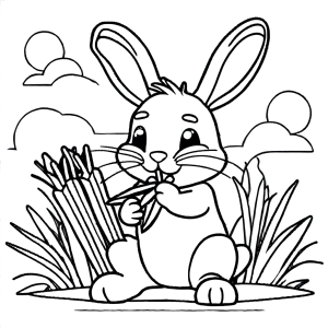 Bunny Enjoys Yummy Carrot in Sunshine coloring page