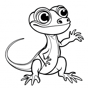 Cute lizard coloring page with big eyes and long tail