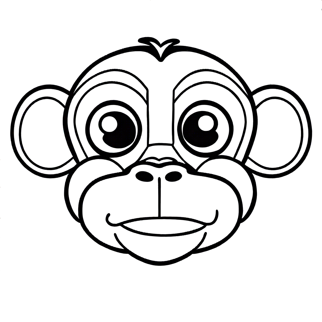 Cute monkey face with big eyes minimalistic coloring page
