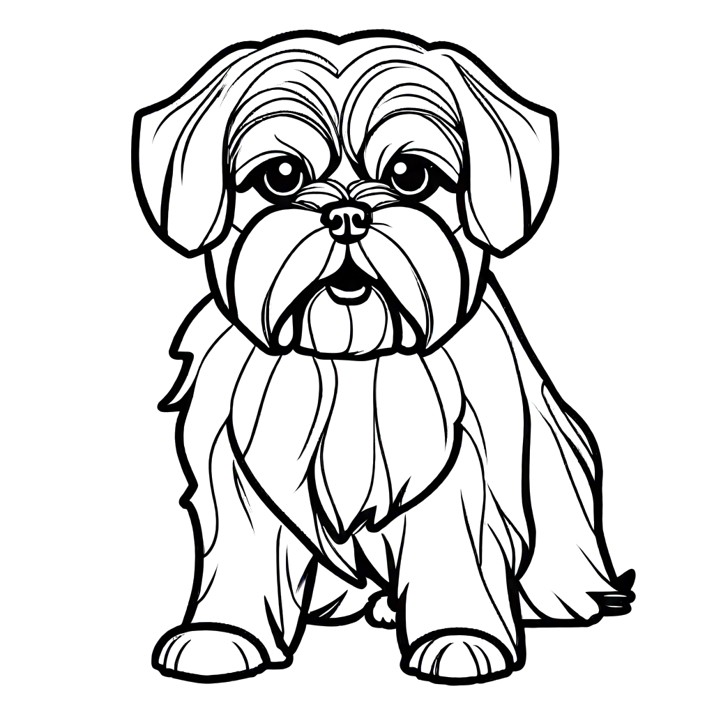 Shih Tzu dog with round eyes and cute tongue sticking out easy outline coloring page