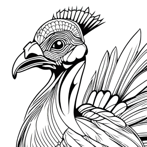 Turkey coloring page with detailed feathers and curved beak