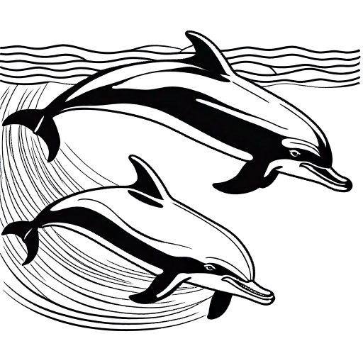 Sketched image of dolphin family swimming together in the sea