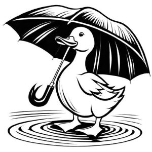 Duck with umbrella in the rain coloring page