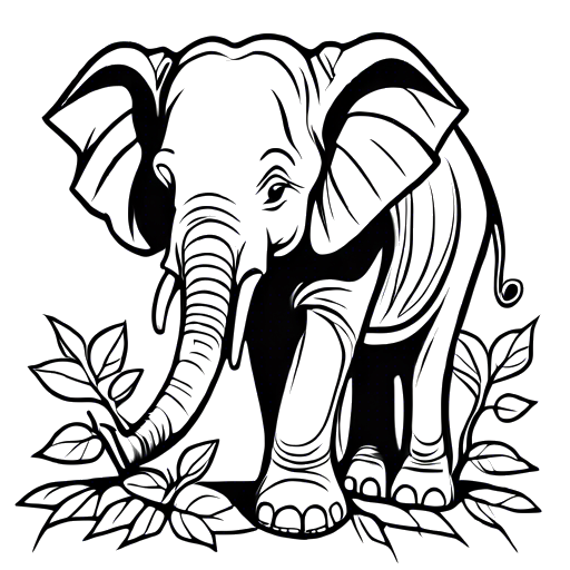 Elephant eating leaves from a tree coloring page