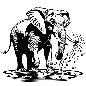 Elephant spraying water coloring page
