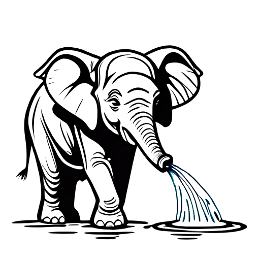Elephant spraying water with its trunk coloring page