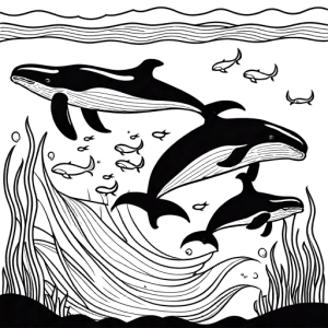 Heartwarming whale family illustration for coloring