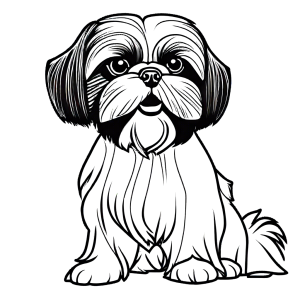 Shih Tzu dog with fluffy tail sketch coloring page
